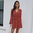 Flare Sleeve Floral Print Mini A-line Dress