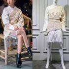 Set: Lace-panel Dress + One-shoulder Sweater