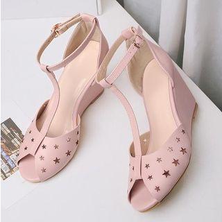 Star Laser Cut Wedge Sandals