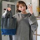 Color-block Faux-suede Shopper Bag