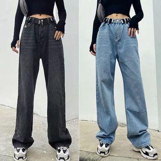Low Waist Washed Wide-leg Jeans
