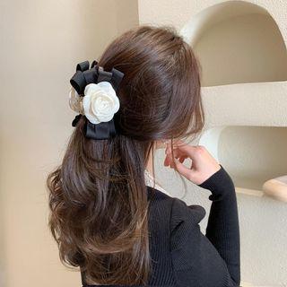 Flower Fabric Hair Clamp Black & White - One Size