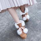 Genuine Leather Furry Trim Roll Top Snow Boots