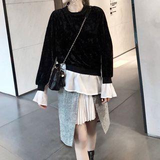 Mock Two Piece Velvet Top / A-line Skirt