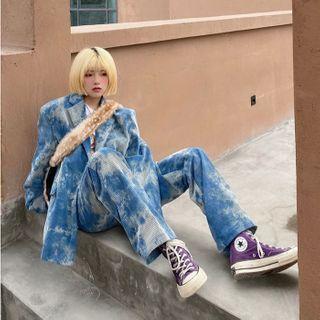 Tie Dye Corduroy Blazer / High-waist Tie Dye Corduroy Pants