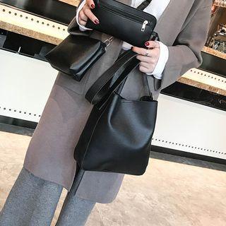 Set: Faux Leather Bucket Bag + Shoulder Bag + Pouch