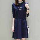 Lettering Long-sleeve A-line Dress