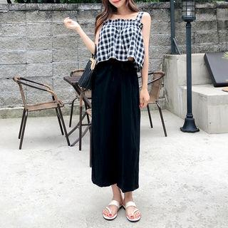 Set: Gingham Camisole Top + Drawstring-waist Pants