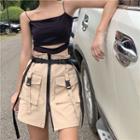 Pocket Detail Front Zip A-line Skirt