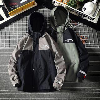 Two Tone Button Hooded Jacket