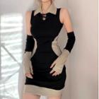 Two-tone Mini Bodycon Dress With Arm Sleeves