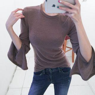 Slit-cuff Slim-fit Top
