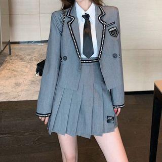 Badge Blazer / Pleated A-line Skirt