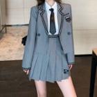 Badge Blazer / Pleated A-line Skirt