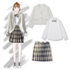 Blazer / Long-sleeve Shirt / Plaid Mini A-line Skirt