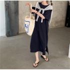 Plain Loose-fit Short-sleeve Dress / Shawl
