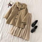 Plain Loose-fit Coat / Pleated Midi Skirt