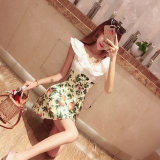 Printed Panel Frill Trim Sleeveless Dress
