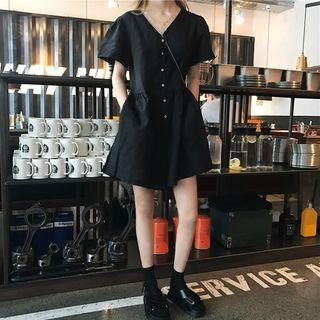 Plain V-neck Short-sleeve Playsuit