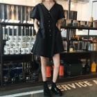 Plain V-neck Short-sleeve Playsuit