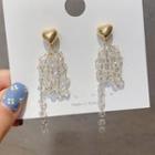 Alloy Heart Faux Crystal Fringed Earring 1 Pair - Silver Stud - As Shown In Figure - One Size