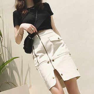 Set: Plain Short-sleeve Top + Pencil Skirt