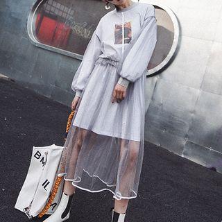 Long-sleeve Knit Midi Mesh Dress