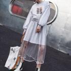 Long-sleeve Knit Midi Mesh Dress