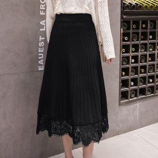 Midi Lace-hem Knit Skirt