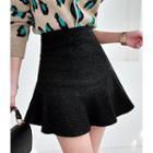 Inset Shorts Ruffled Woolen Miniskirt