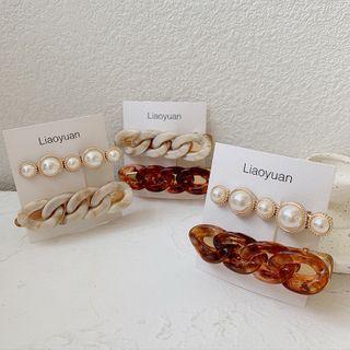 Set Of 2: Faux Pearl / Acrylic Chain Hair Clip