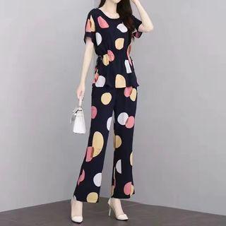 Set: Short-sleeve Print T-shirt + Loose Fit Pants