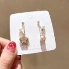 Non-matching Rhinestone Star Faux Pearl Earring 1 Pair - As Shown In Figure - One Size
