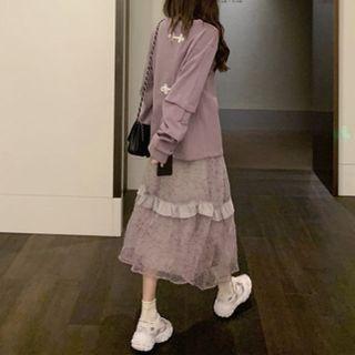 Set: Plain Sweatshirt + Mesh Skirt
