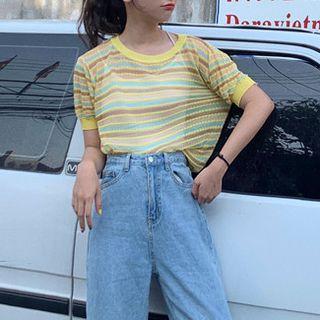 Color-block Stripe Short-sleeve Knit Top