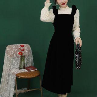 Ruffled Velvet Overall Dress