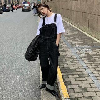 Long-sleeve Tweed Cropped Cardigan / Denim Jumper Pants