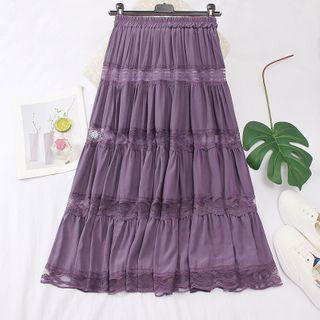 Tiered Lace A-line Midi Skirt