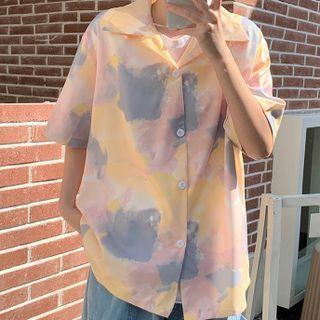 Elbow-sleeve Print Shirt Pink - One Size