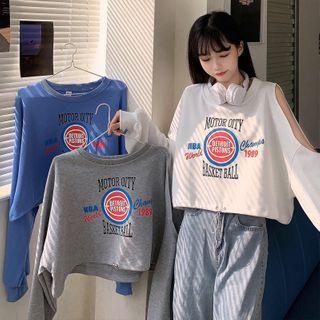 Cold-shoulder Drawstring Lettering T-shirt