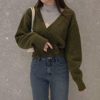 Wrap-front Crop Knit Cardigan