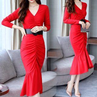 Long-sleeve Crinkled Mermaid Dress