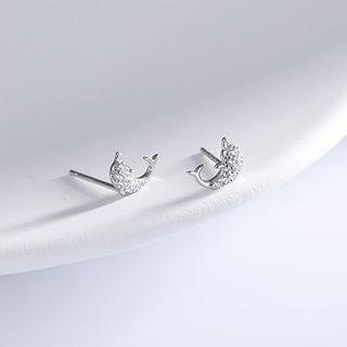 Dolphin Rhinestone Sterling Silver Earring 1 Pair - Es1478 - Silver - One Size