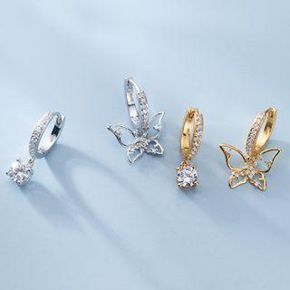 Non-matching 925 Sterling Silver Rhinestone Butterfly Dangle Earring