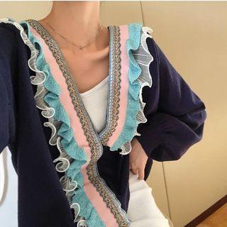 Ruffle Trim V-neck Cardigan