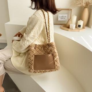 Faux Fur Chain Bucket Bag
