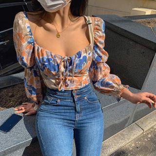 Two-way Beribboned Printed Crop Top