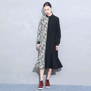 Ruffle Hem Contrast Pullover Dress
