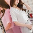 Pseudo Button Down V-neck Blouse