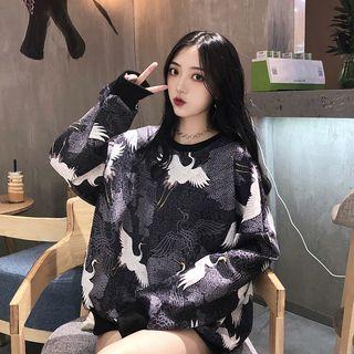 Crane Patterned Pullover